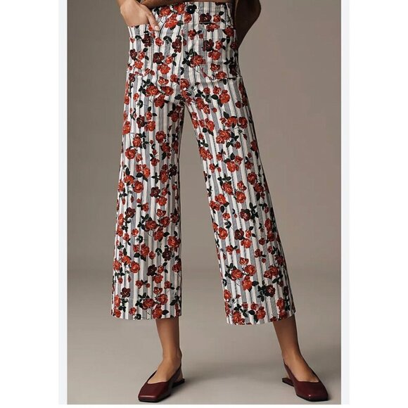 Anthropologie Pants - Anthropologie Colette  Floral Rose Print Cropped Pants 33T